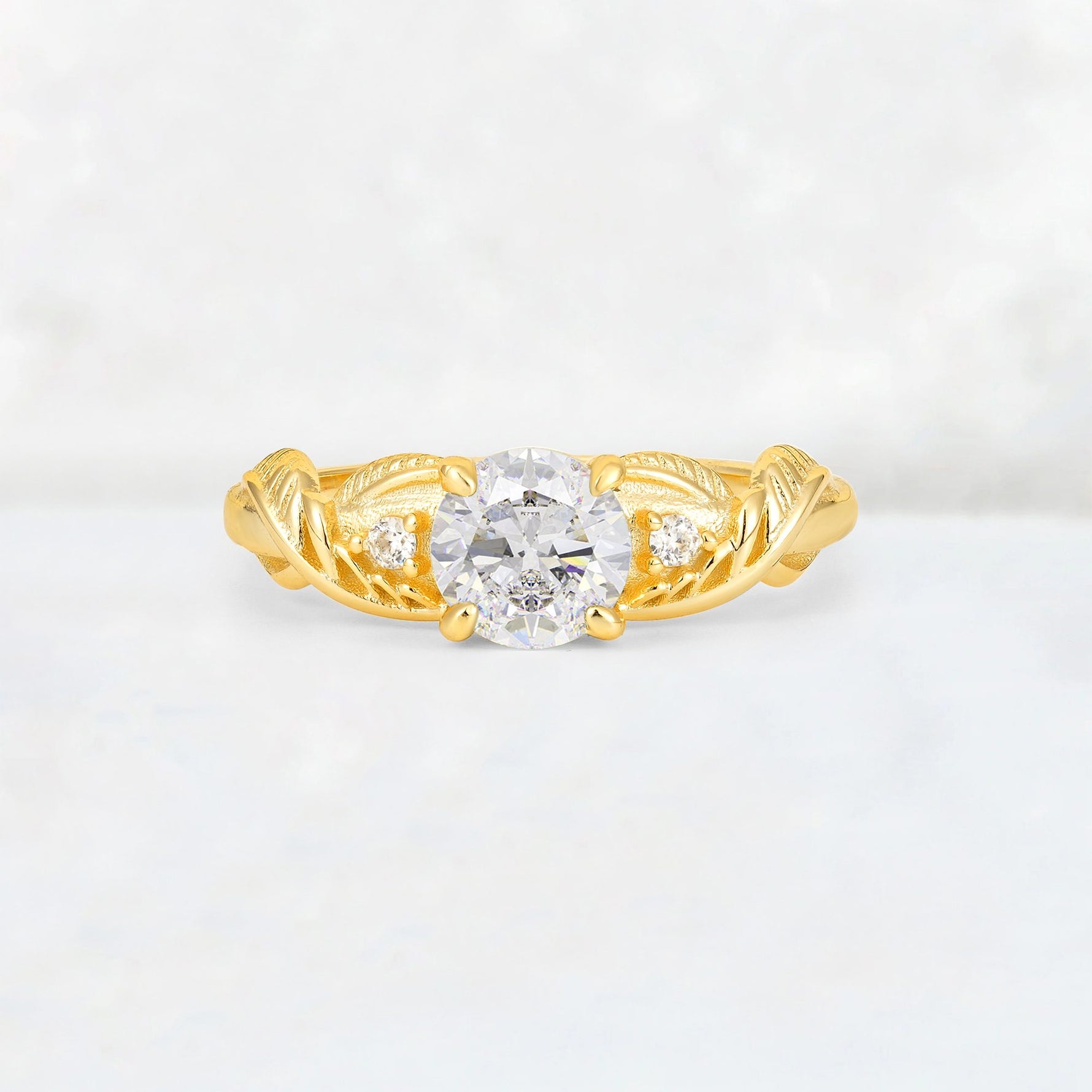 Round Cut Moissanite Leaf Vine Twist Engagement Ring - Additional view