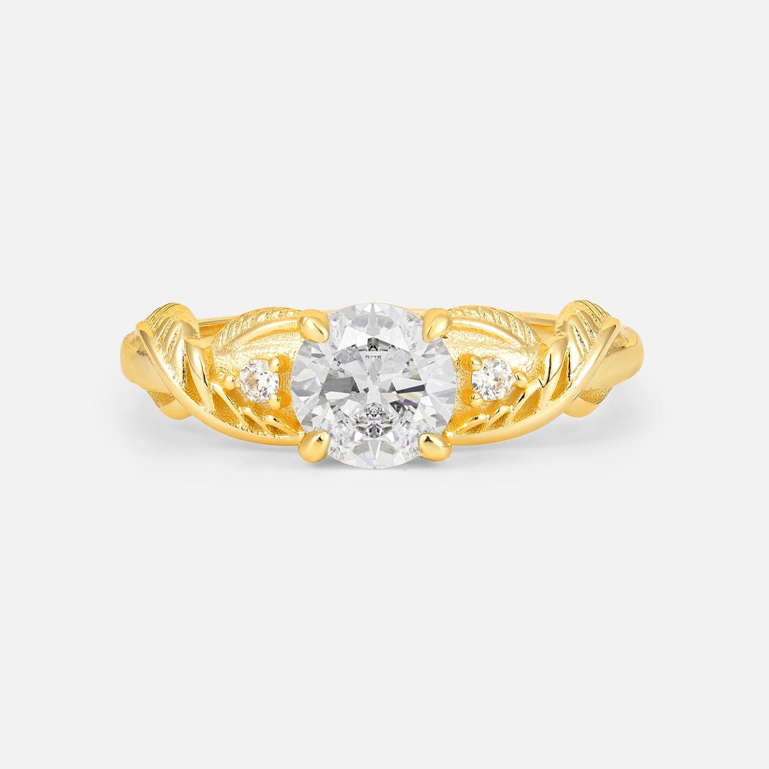 Round Cut Moissanite Leaf Vine Twist Engagement Ring
