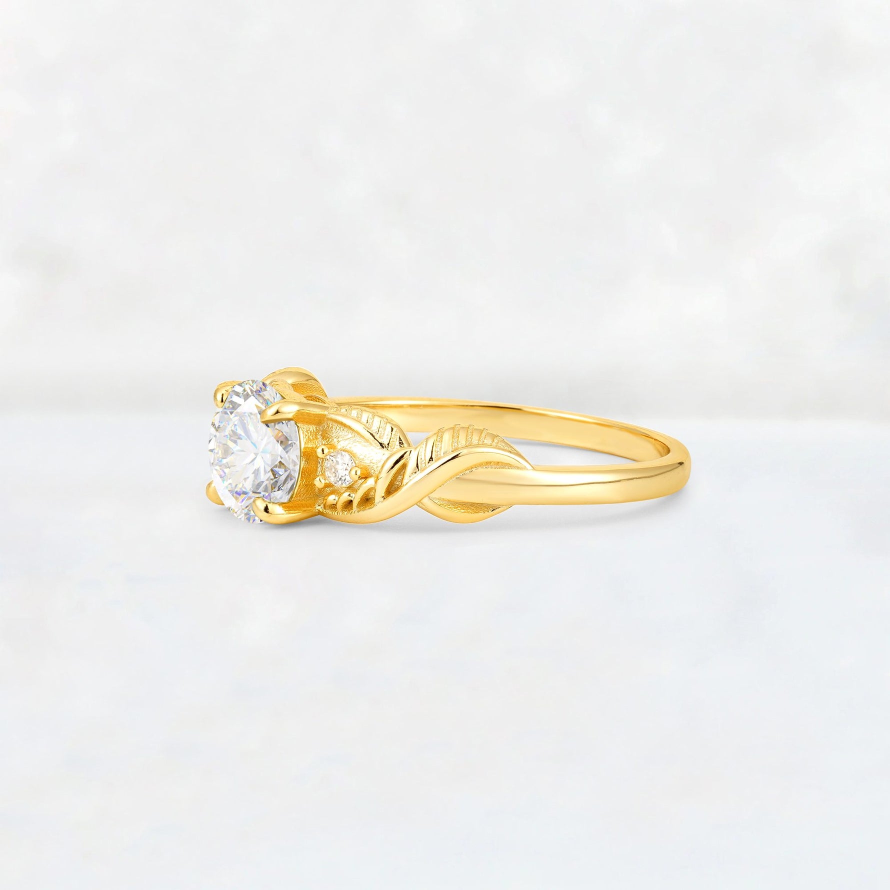 Round Cut Moissanite Leaf Vine Twist Engagement Ring - Additional view