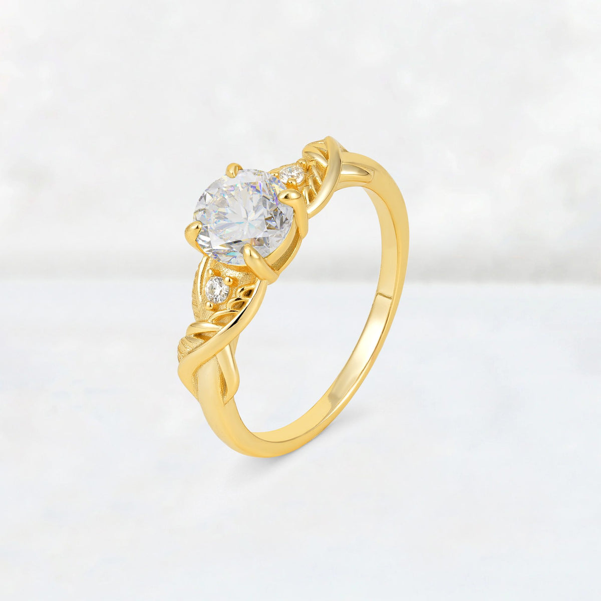 Round Cut Moissanite Leaf Vine Twist Engagement Ring - Additional view