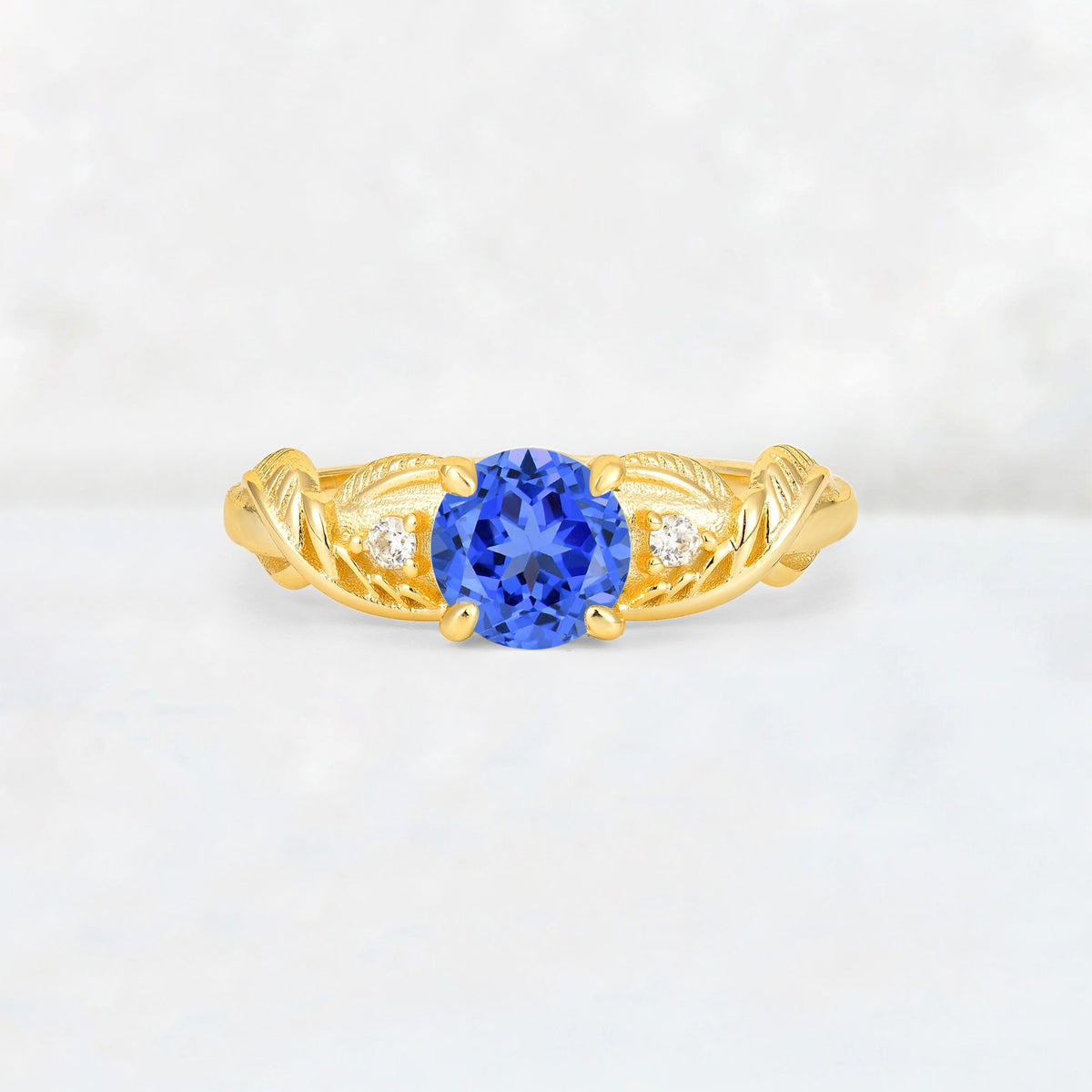 Round Cut Sapphire Leaf Vine Twist Engagement Ring - Additional view