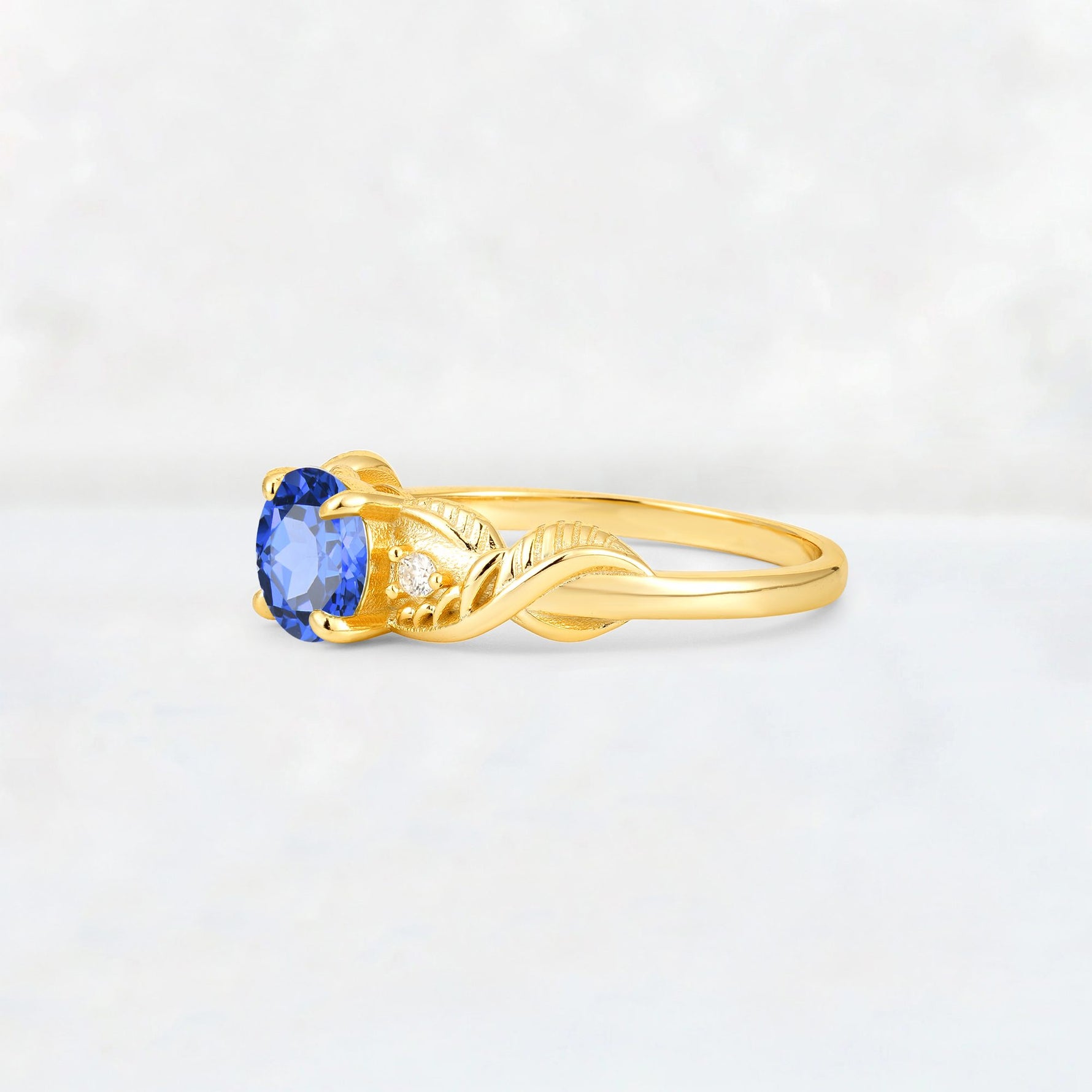 Round Cut Sapphire Leaf Vine Twist Engagement Ring - Additional view