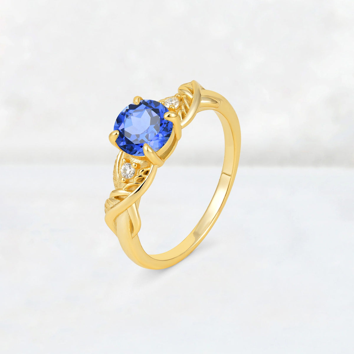 Round Cut Sapphire Leaf Vine Twist Engagement Ring - Additional view