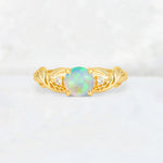 Round Cut Fire Opal Leaf Vine Twist Engagement Ring - Additional view