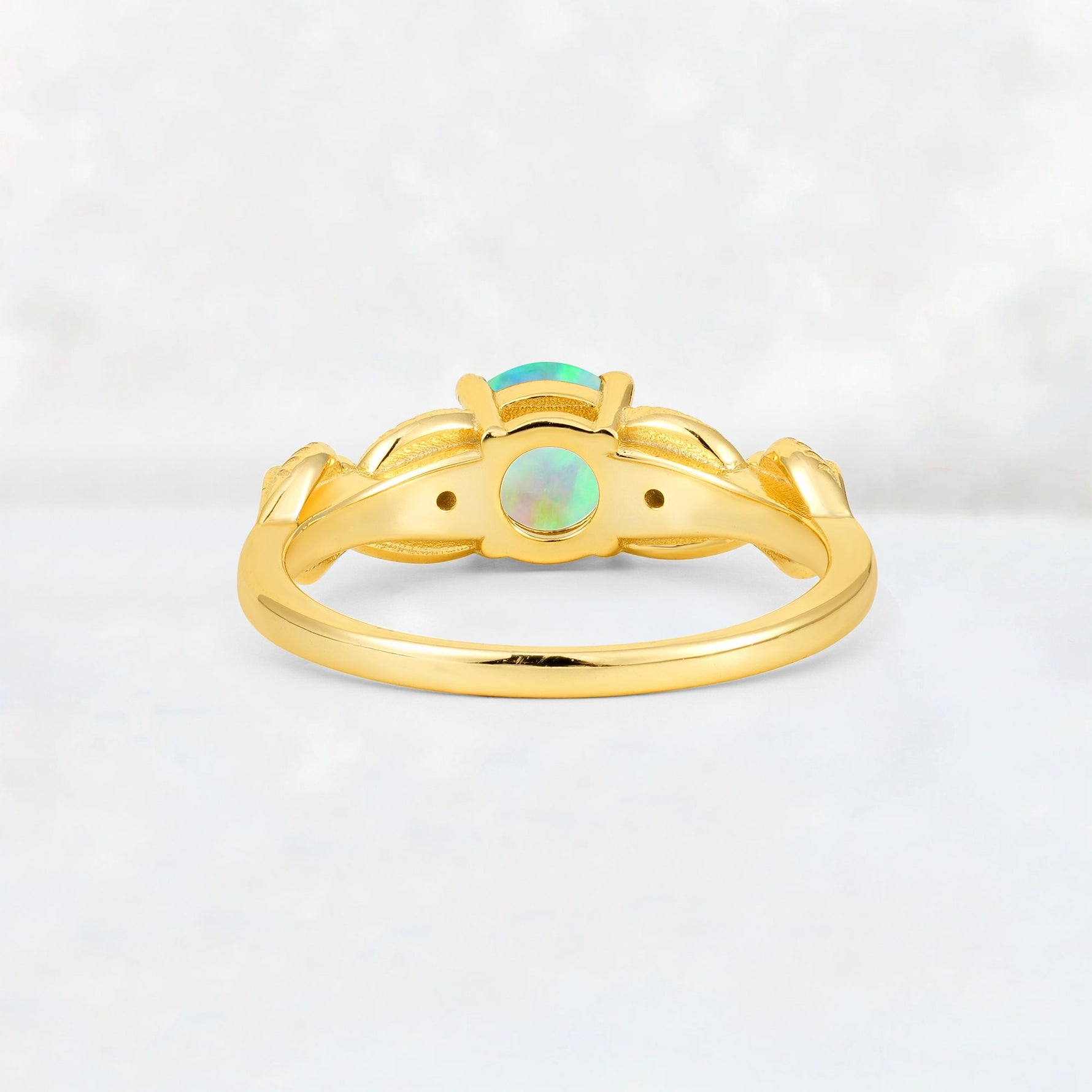 Round Cut Fire Opal Leaf Vine Twist Engagement Ring - Additional view