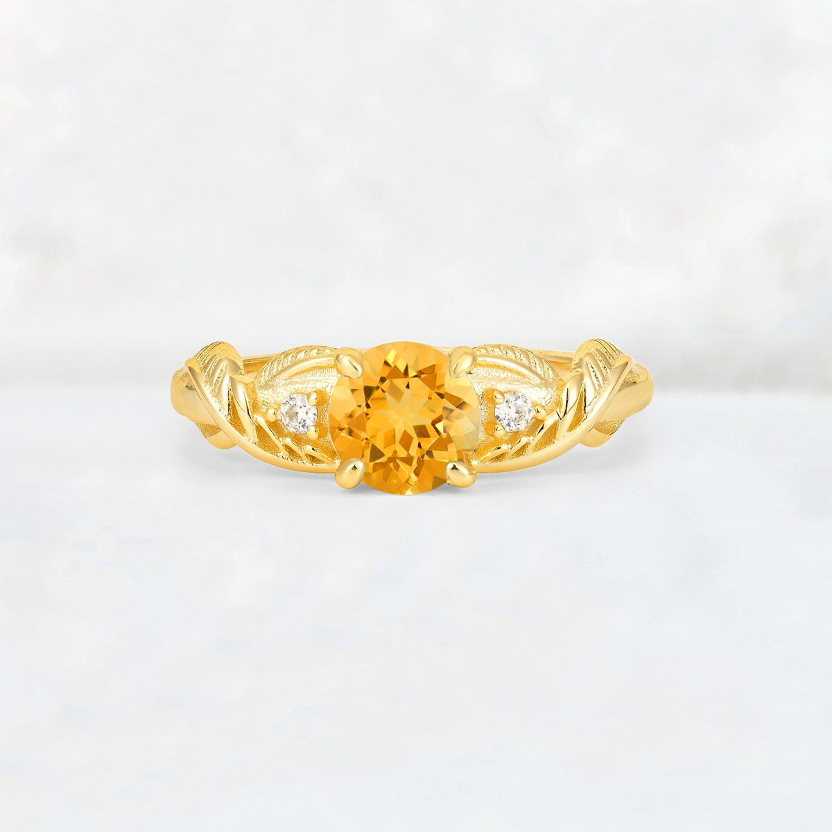 Round Cut Citrine Leaf Vine Twist Engagement Ring - Additional view