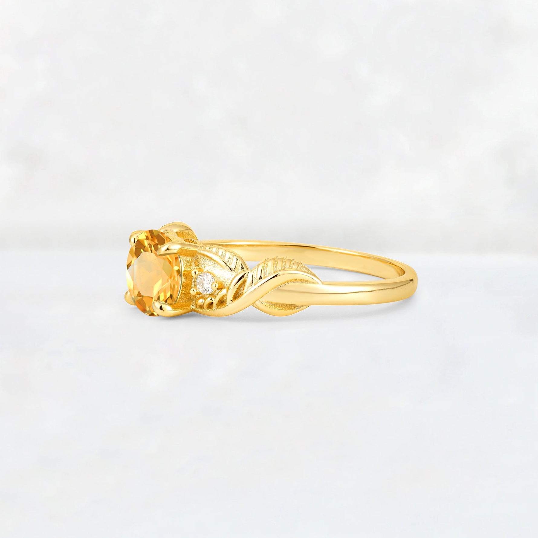 Round Cut Citrine Leaf Vine Twist Engagement Ring - Additional view