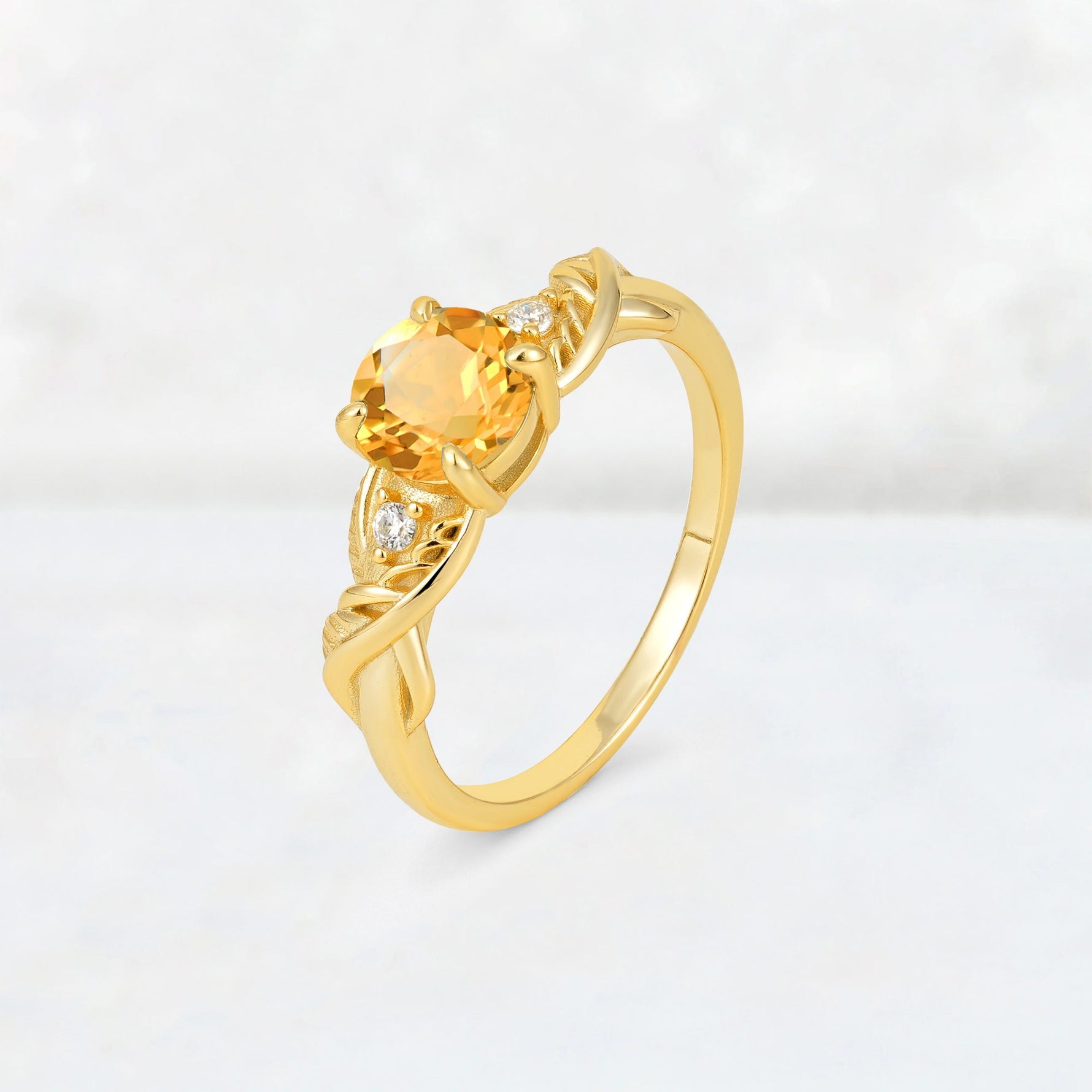 Round Cut Citrine Leaf Vine Twist Engagement Ring - Additional view