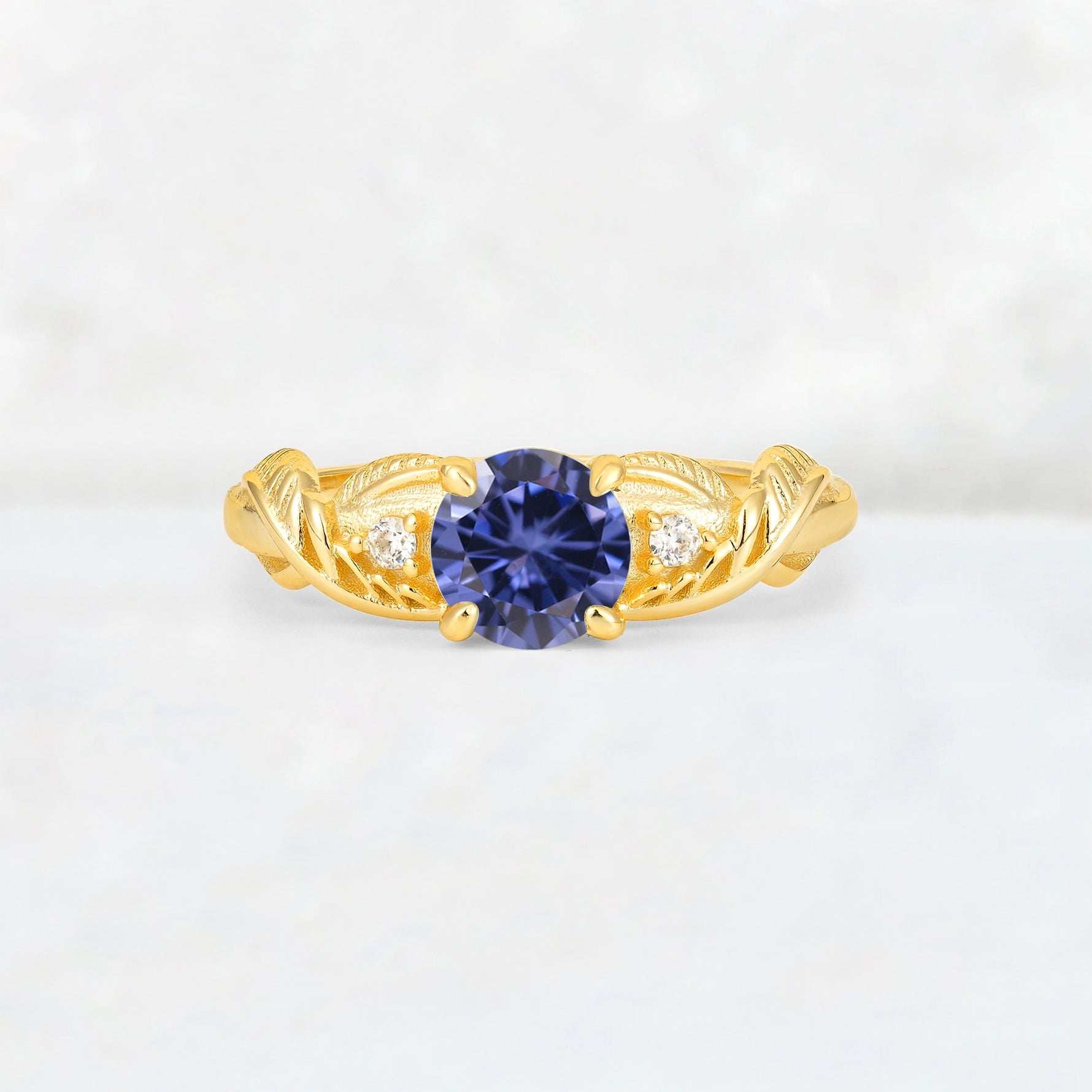 Round Cut Tanzanite Leaf Vine Twist Engagement Ring - Additional view