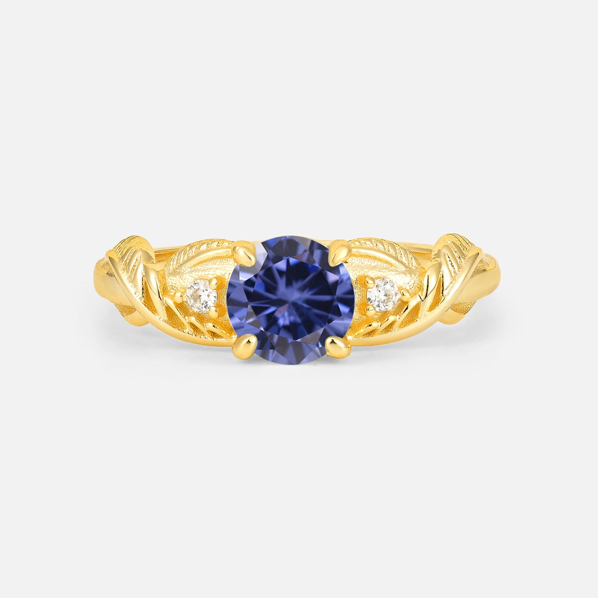 Round Cut Tanzanite Leaf Vine Twist Engagement Ring