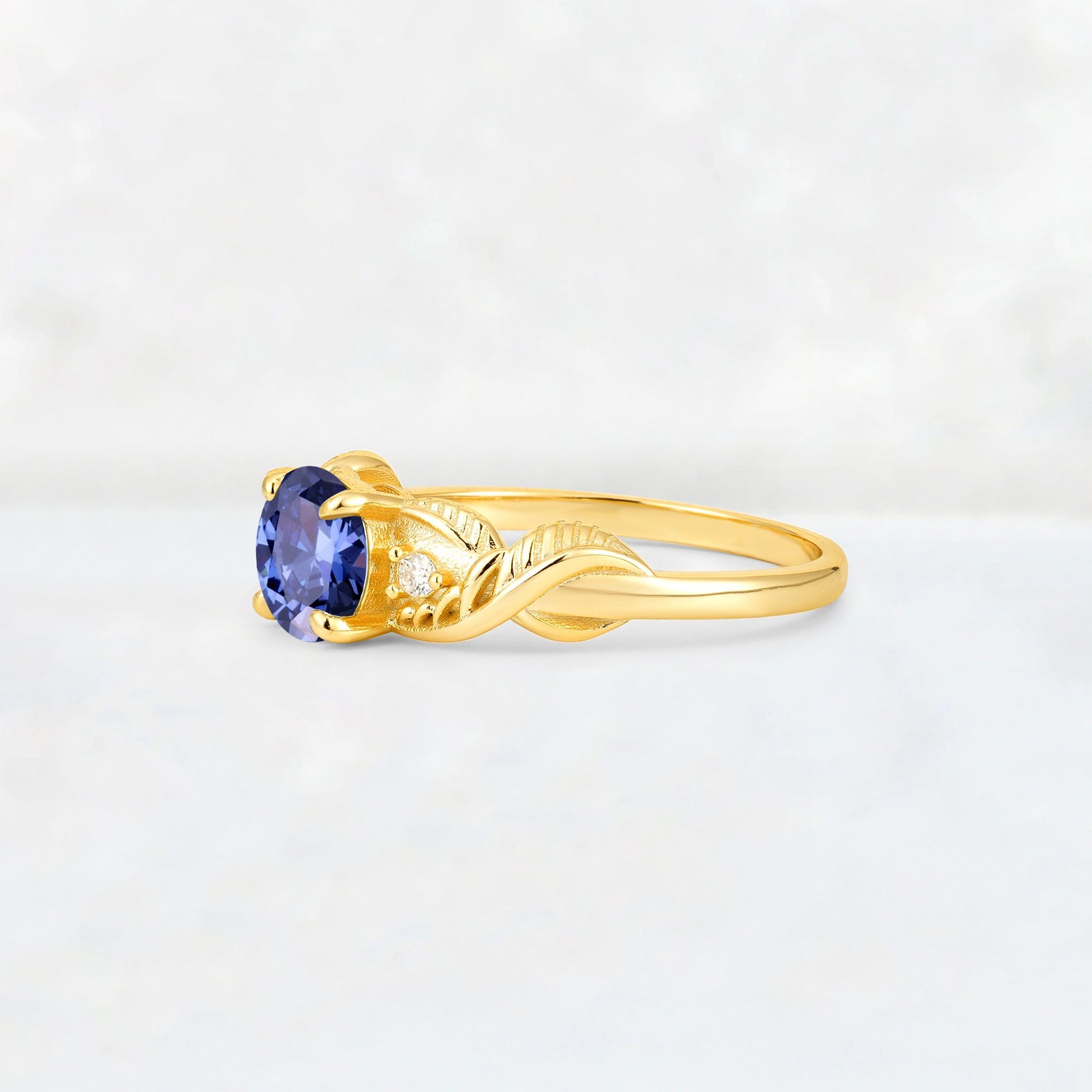 Round Cut Tanzanite Leaf Vine Twist Engagement Ring - Additional view
