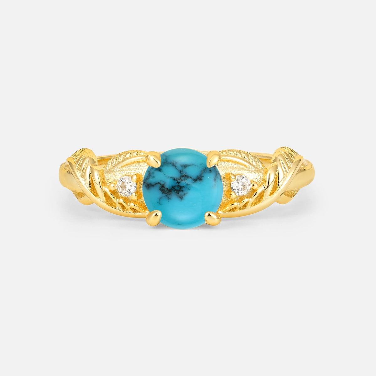 Round Cut Turquoise Leaf Vine Twist Engagement Ring