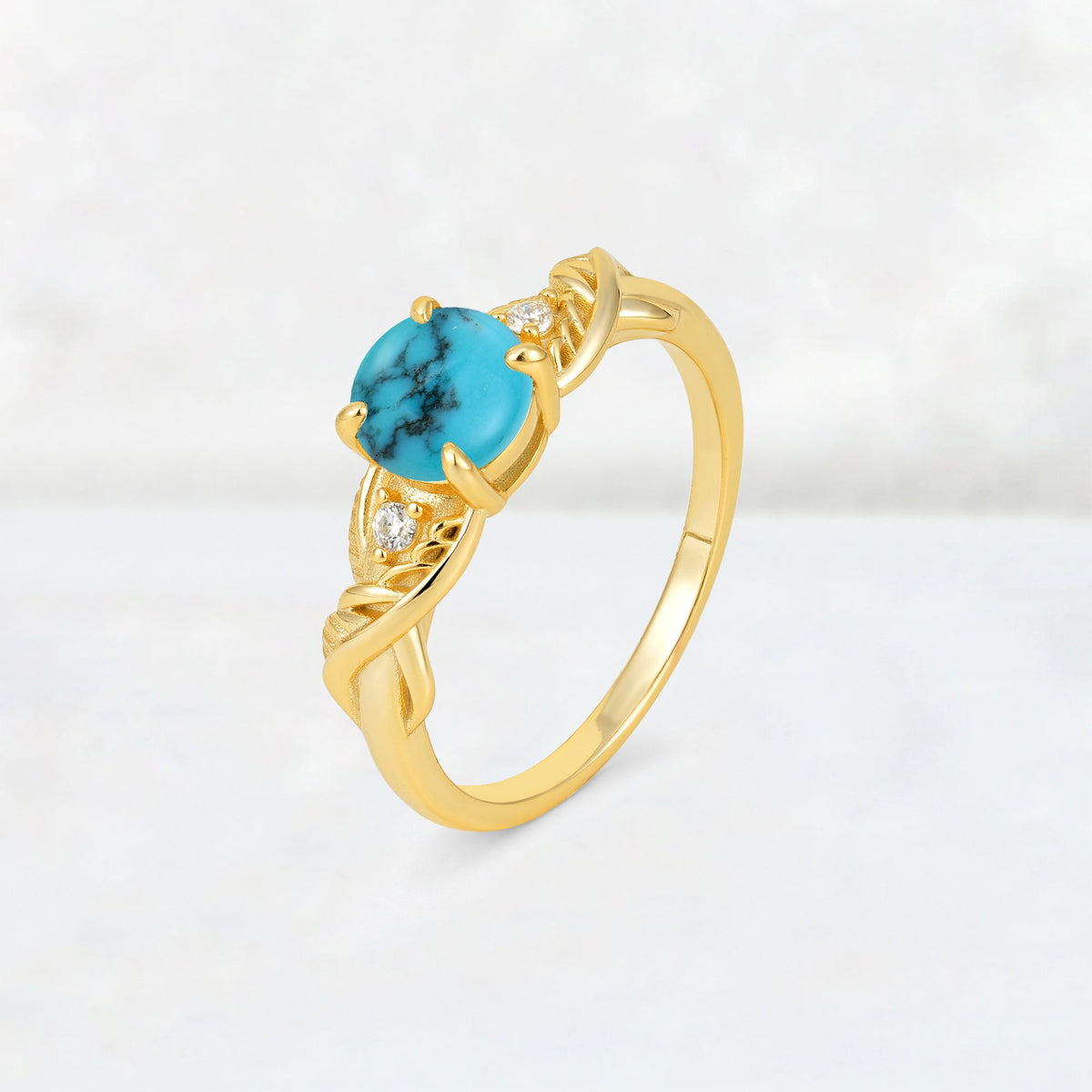 Round Cut Turquoise Leaf Vine Twist Engagement Ring - Additional view