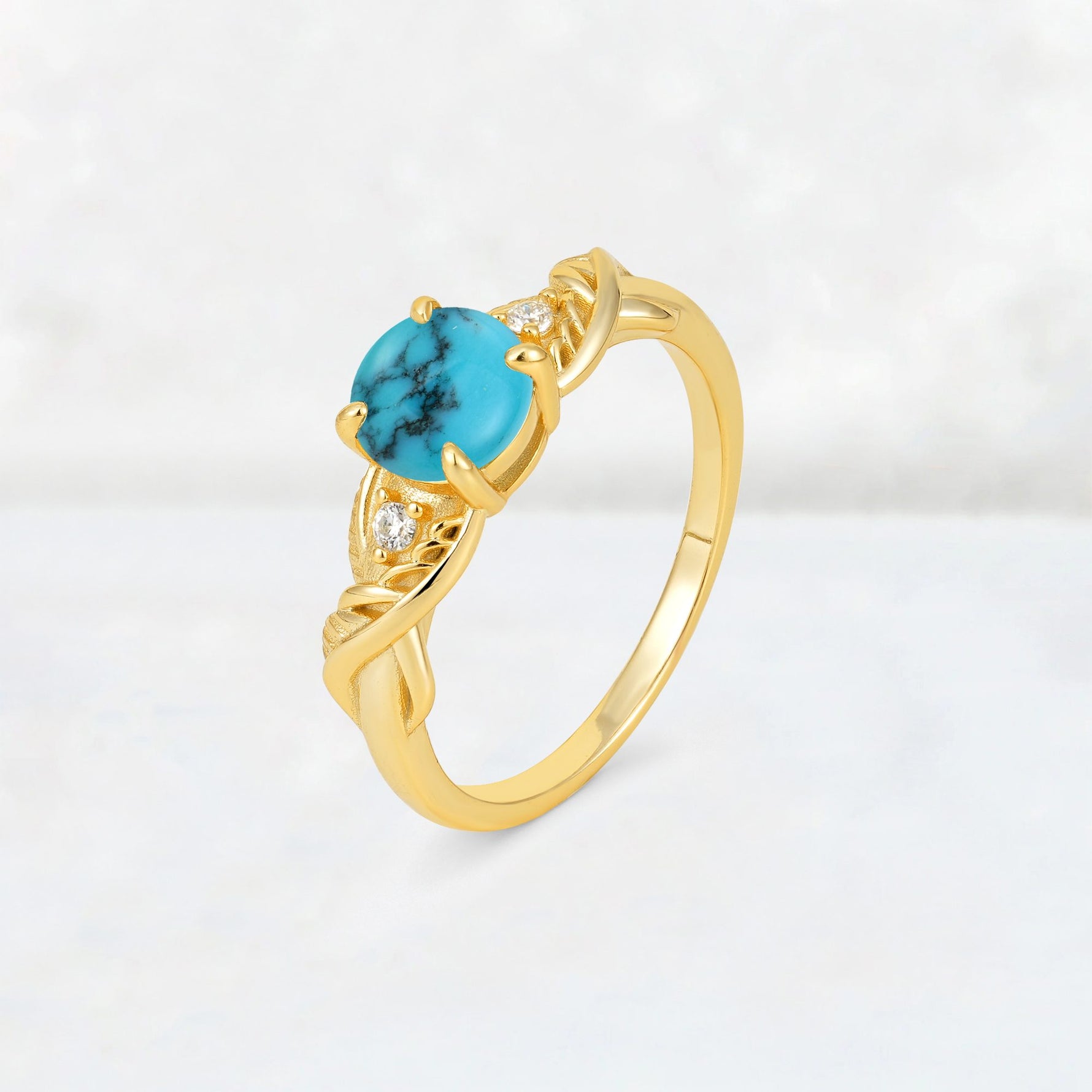 Round Cut Turquoise Leaf Vine Twist Engagement Ring - Additional view