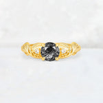 Round Cut Black Rutilated Quartz Leaf Vine Twist Engagement Ring - Additional view