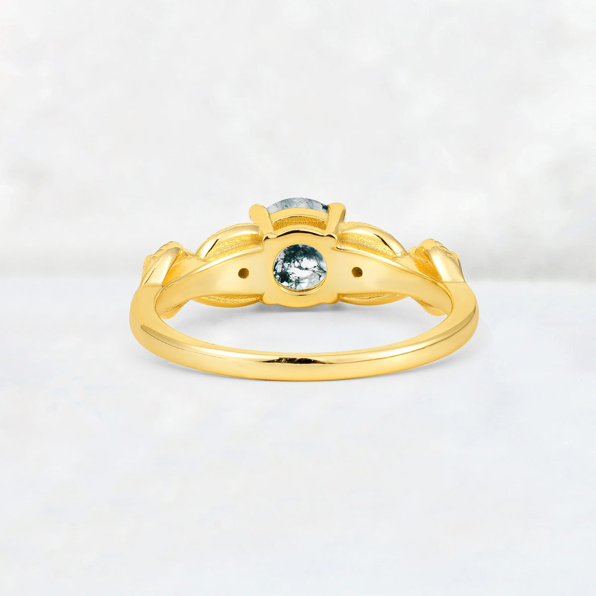 Round Cut Moss Agate Leaf Vine Twist Engagement Ring - Additional view
