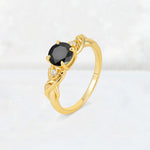Round Cut Black Onyx Leaf Vine Twist Engagement Ring - Additional view