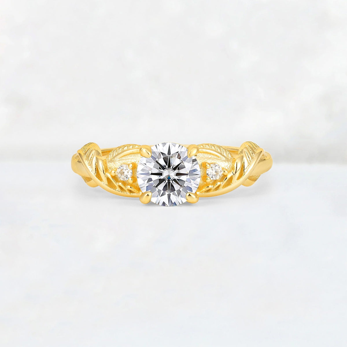 Round Cut Lab Diamond Leaf Vine Twist Engagement Ring - Additional view