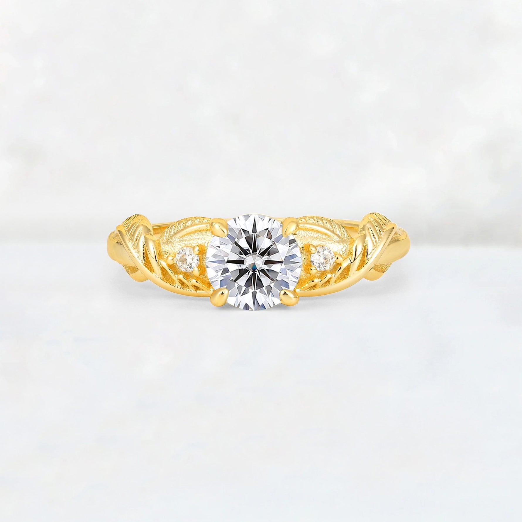 Round Cut Lab Diamond Leaf Vine Twist Engagement Ring - Additional view