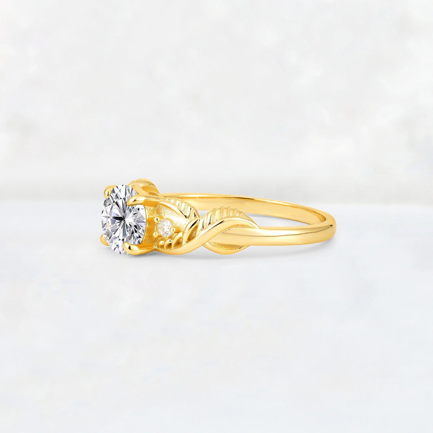 Round Cut Lab Diamond Leaf Vine Twist Engagement Ring - Additional view
