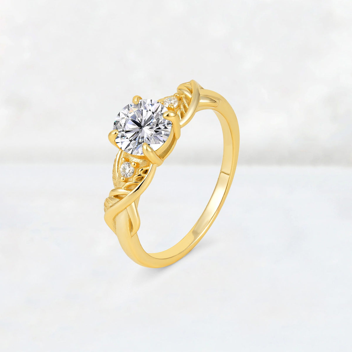 Round Cut Lab Diamond Leaf Vine Twist Engagement Ring - Additional view