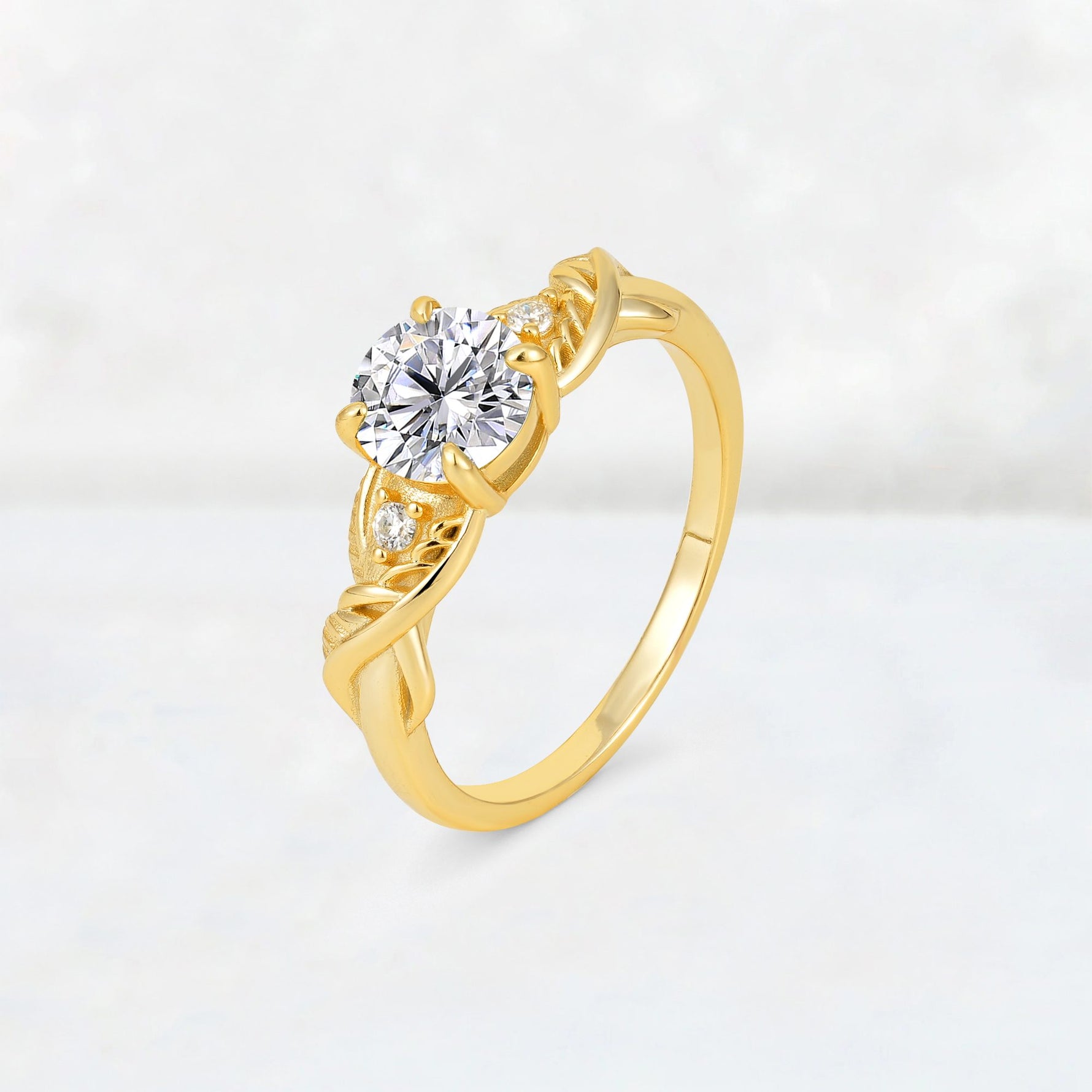 Round Cut Lab Diamond Leaf Vine Twist Engagement Ring - Additional view