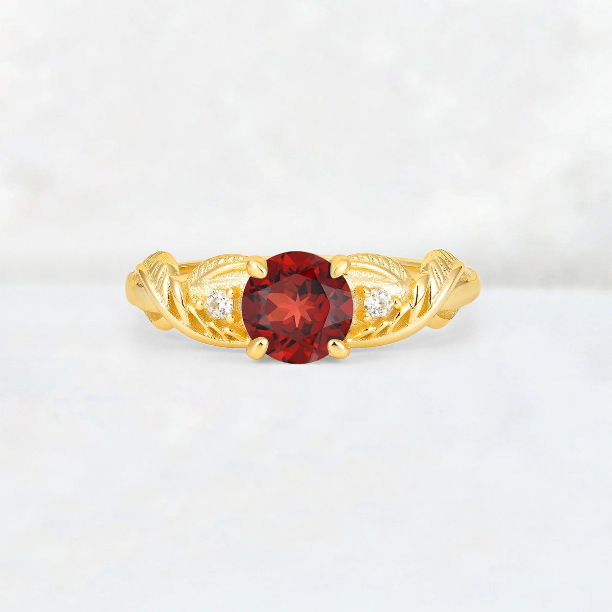 Round Cut Garnet Leaf Vine Twist Engagement Ring - Additional view