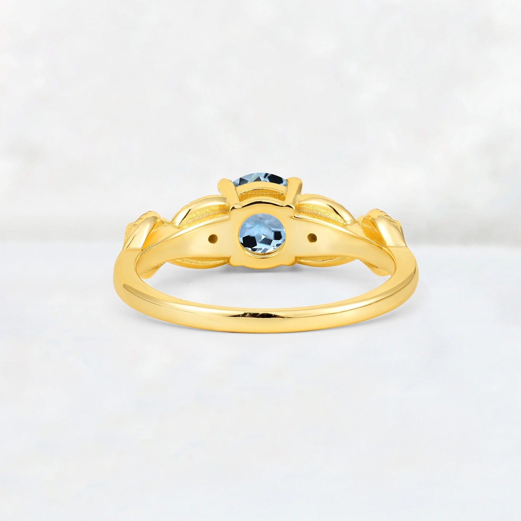 Round Cut Aquamarine Leaf Vine Twist Engagement Ring - Additional view