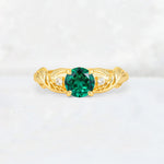 Round Cut Emerald Leaf Vine Twist Engagement Ring - Additional view