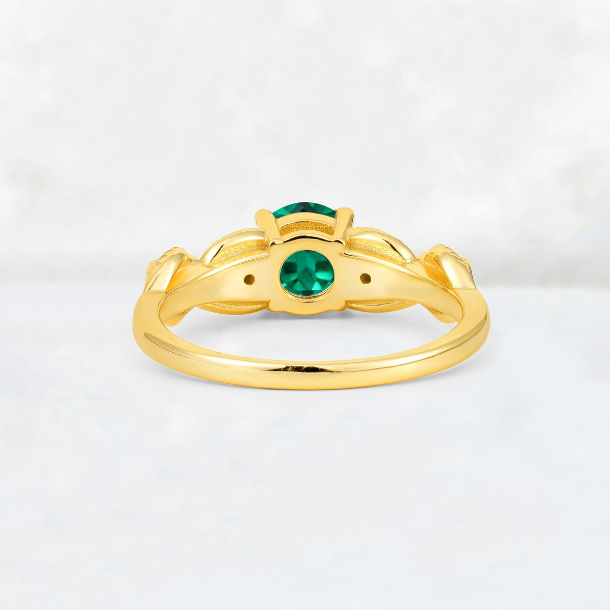 Round Cut Emerald Leaf Vine Twist Engagement Ring - Additional view