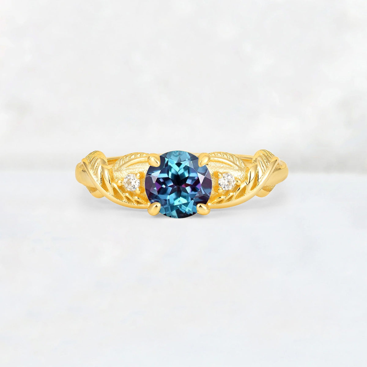 Round Cut Alexandrite Leaf Vine Twist Engagement Ring - Additional view