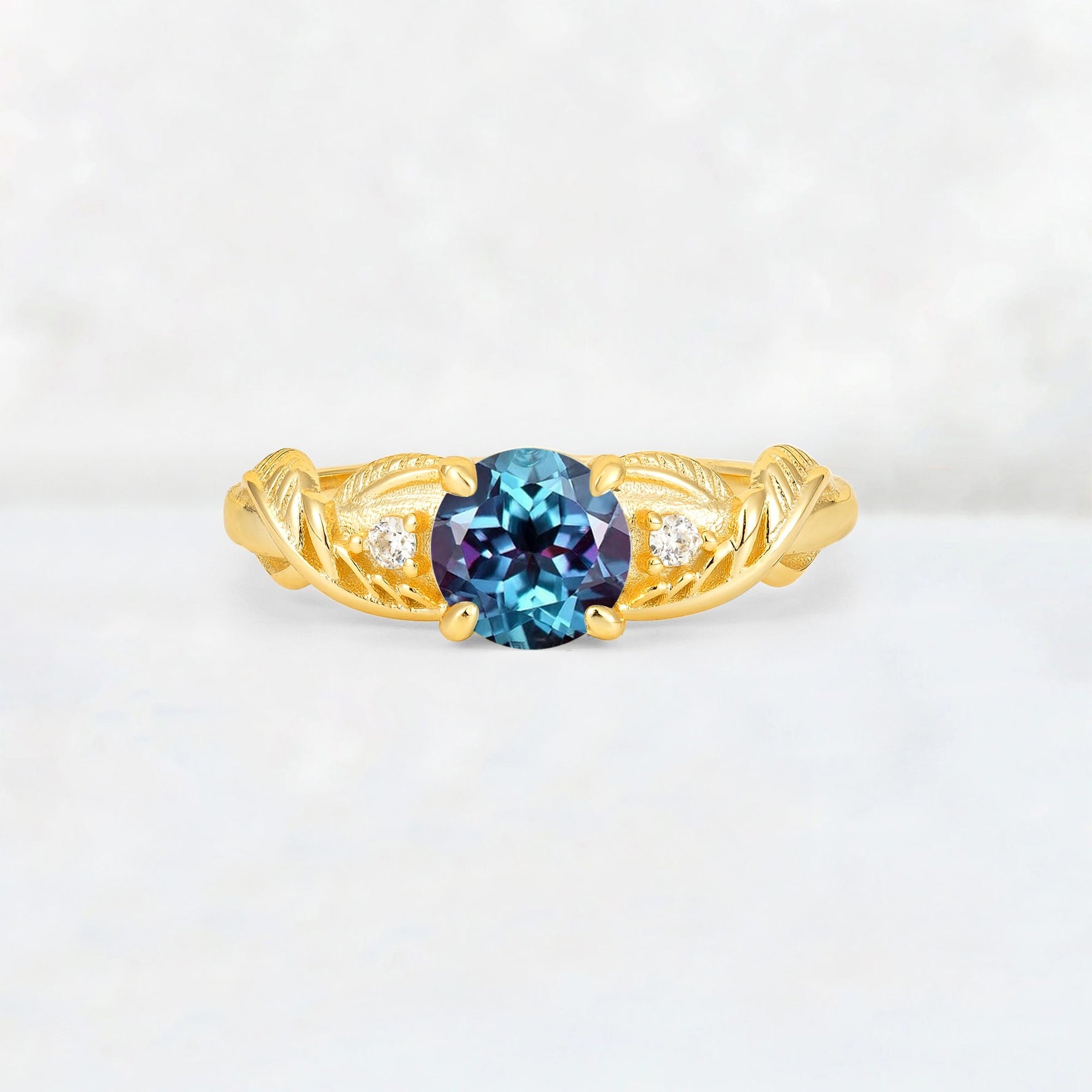 Round Cut Alexandrite Leaf Vine Twist Engagement Ring - Additional view