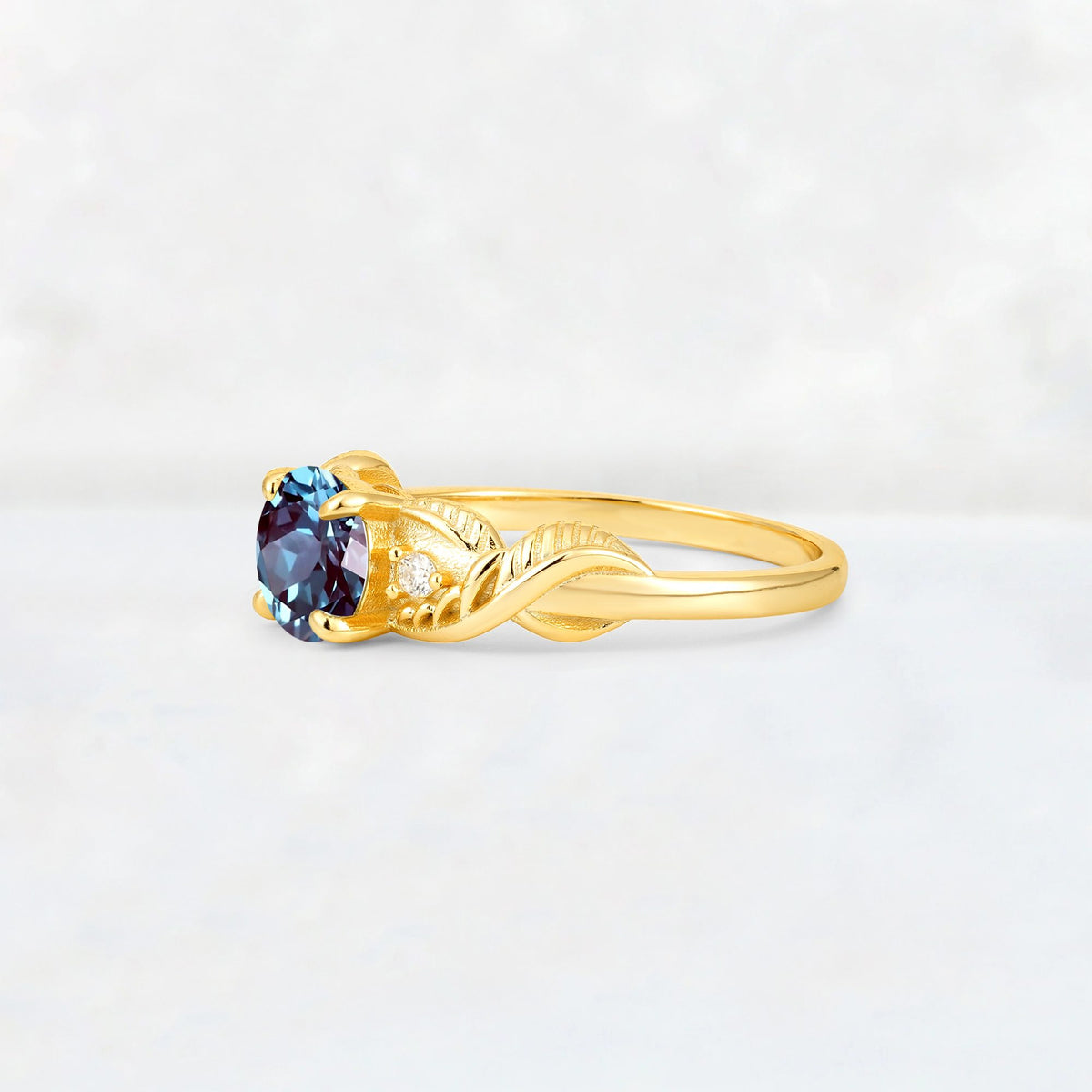 Round Cut Alexandrite Leaf Vine Twist Engagement Ring - Additional view