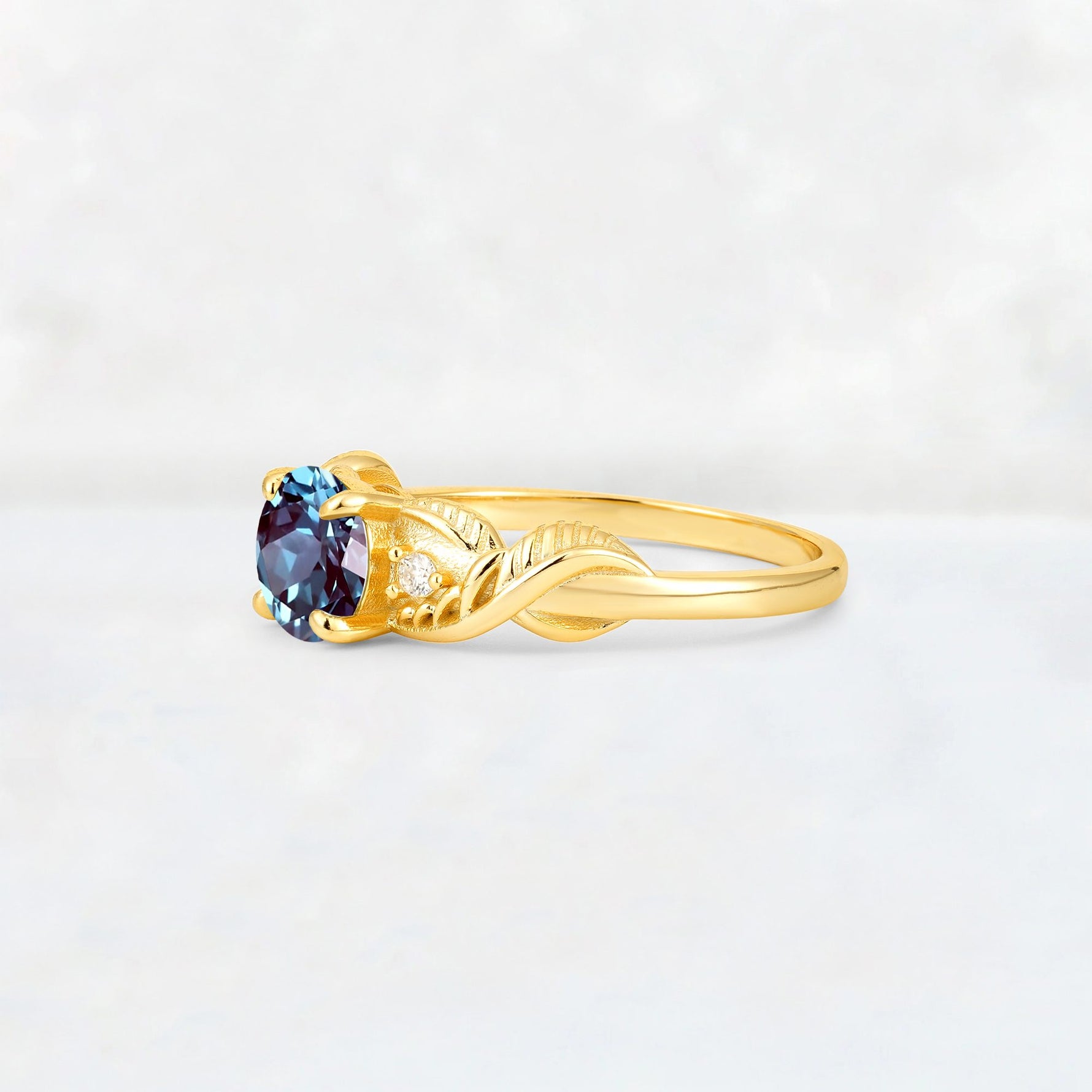 Round Cut Alexandrite Leaf Vine Twist Engagement Ring - Additional view