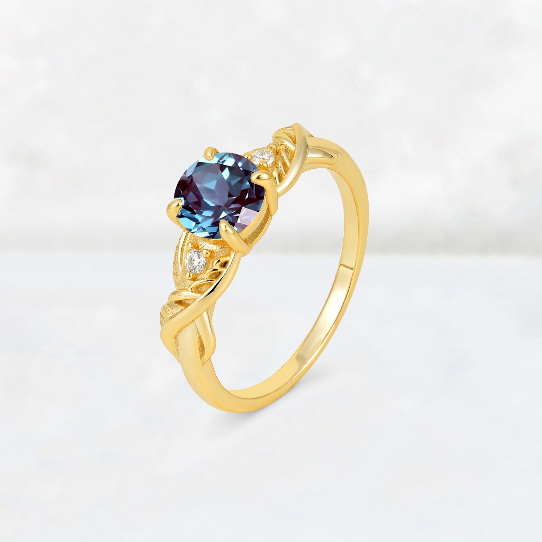 Round Cut Alexandrite Leaf Vine Twist Engagement Ring - Additional view