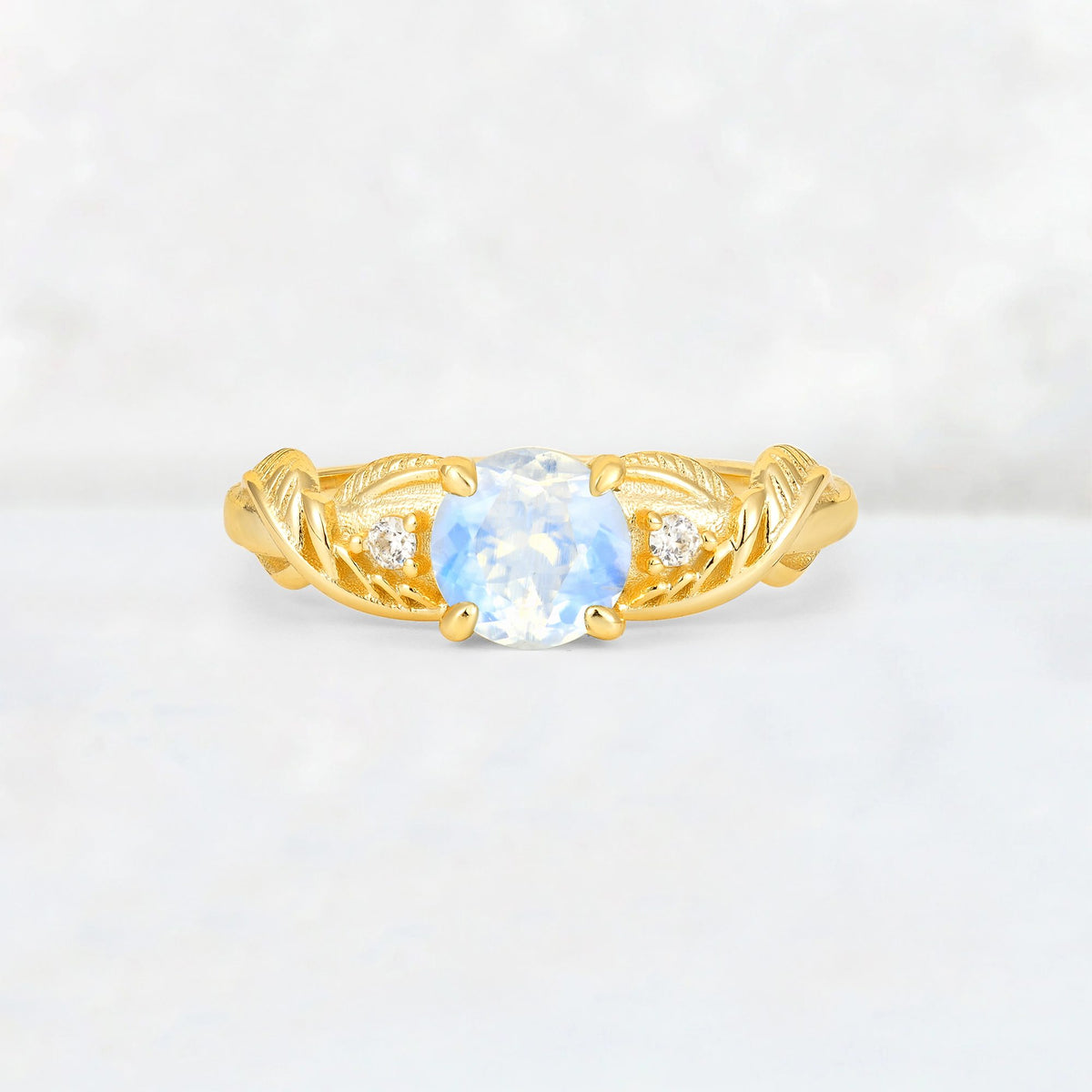 Round Cut Moonstone Leaf Vine Twist Engagement Ring - Additional view