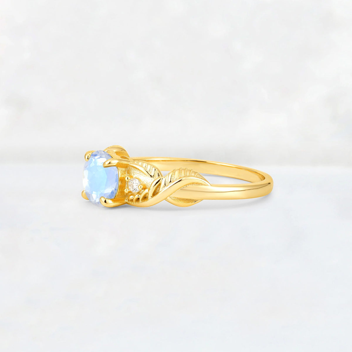 Round Cut Moonstone Leaf Vine Twist Engagement Ring - Additional view