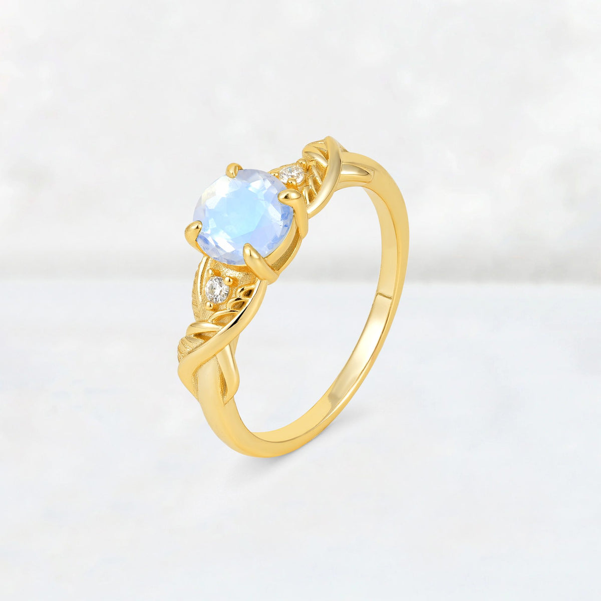 Round Cut Moonstone Leaf Vine Twist Engagement Ring - Additional view