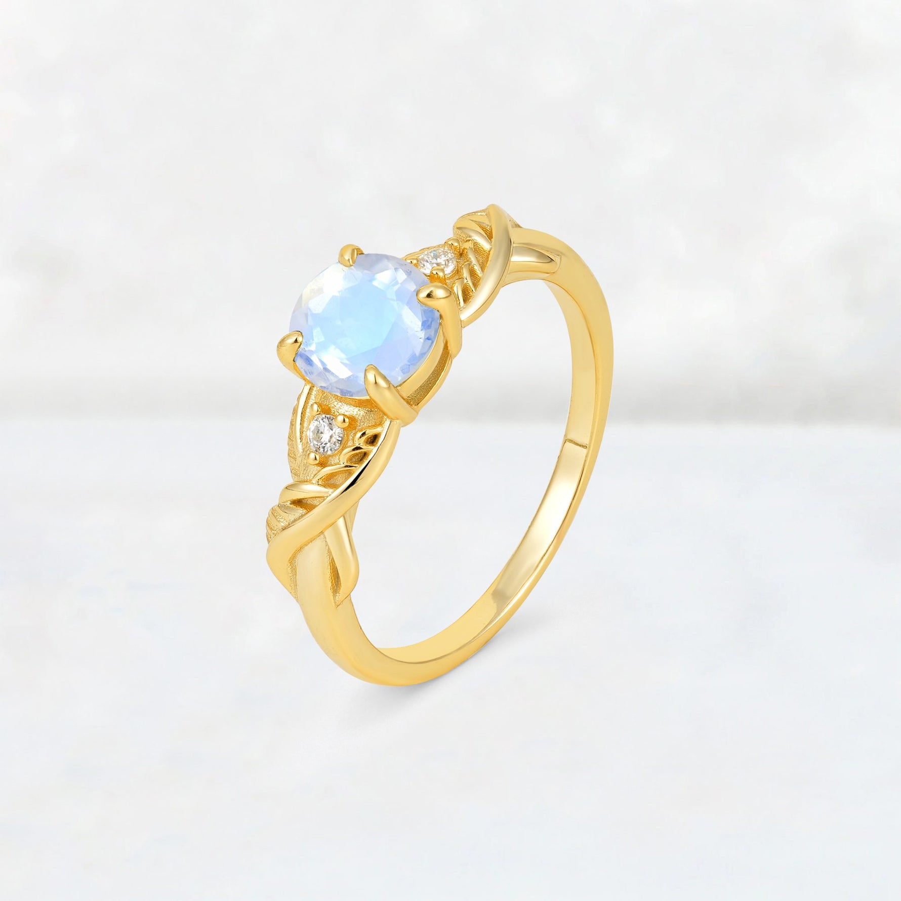 Round Cut Moonstone Leaf Vine Twist Engagement Ring - Additional view