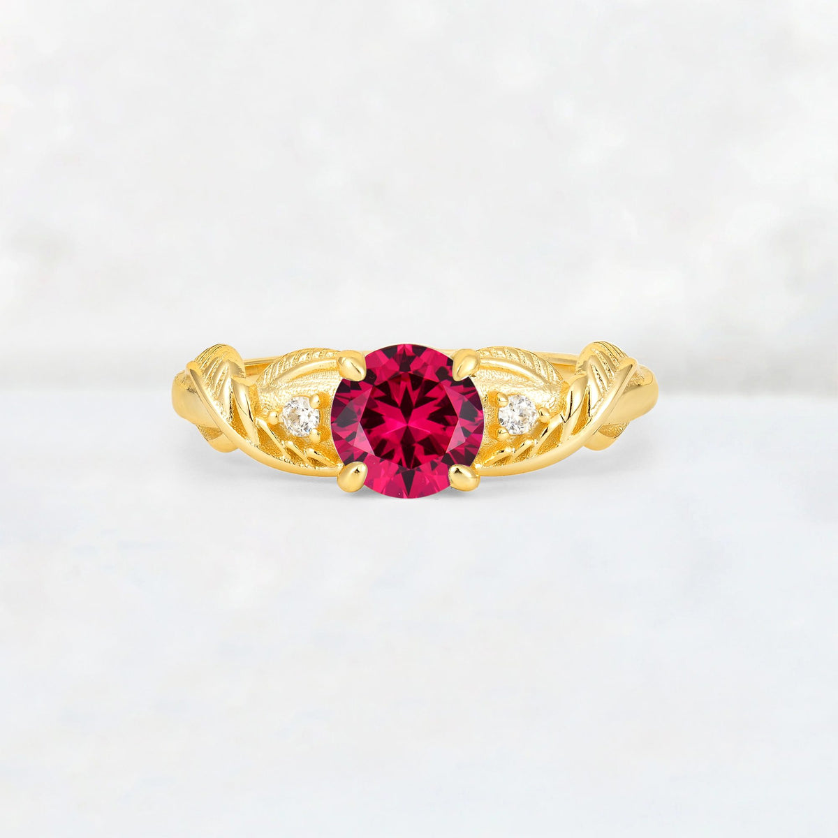 Round Cut Ruby Leaf Vine Twist Engagement Ring - Additional view