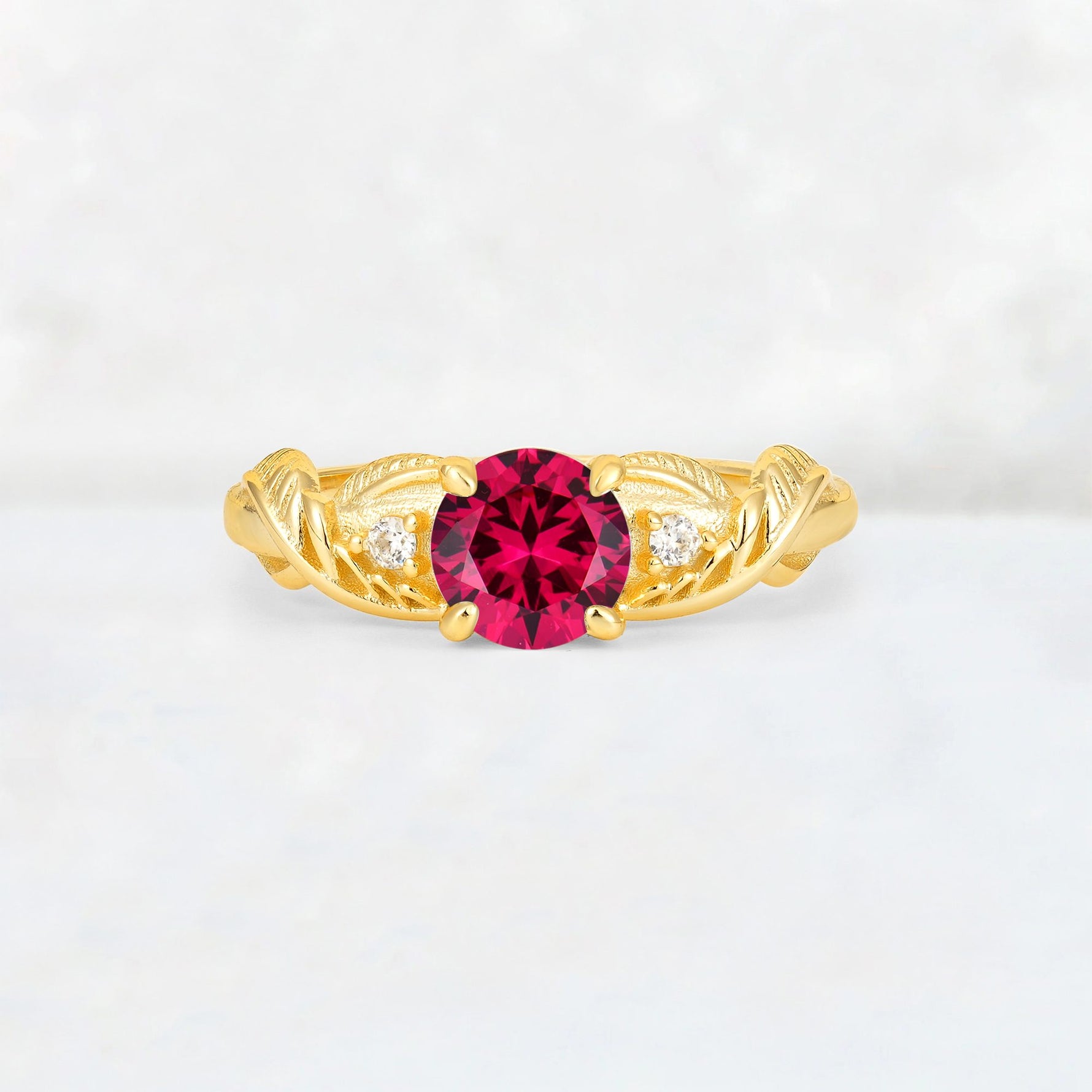 Round Cut Ruby Leaf Vine Twist Engagement Ring - Additional view