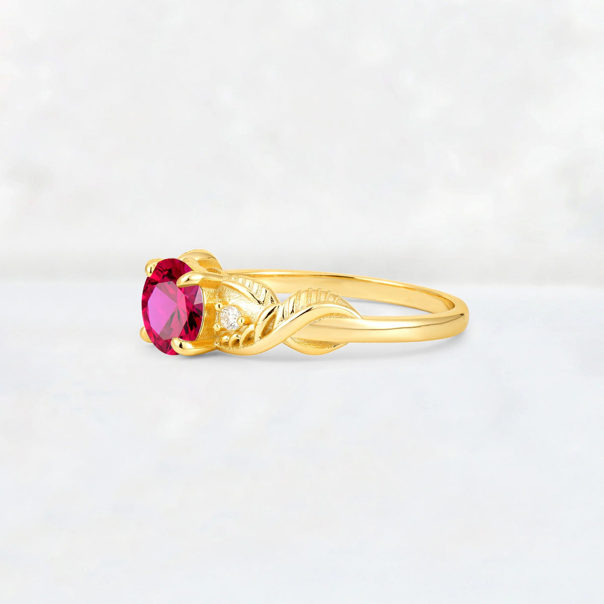 Round Cut Ruby Leaf Vine Twist Engagement Ring - Additional view