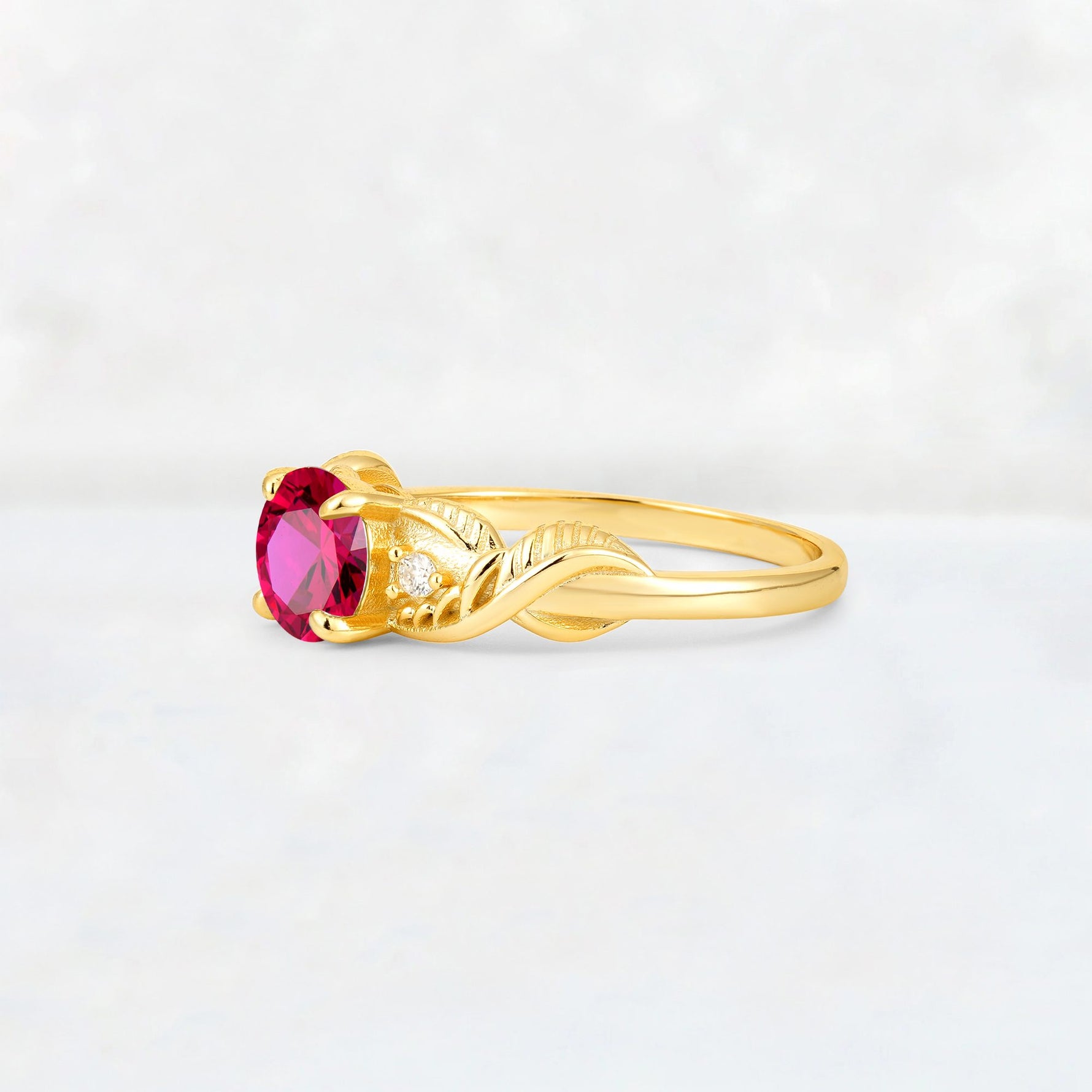 Round Cut Ruby Leaf Vine Twist Engagement Ring - Additional view