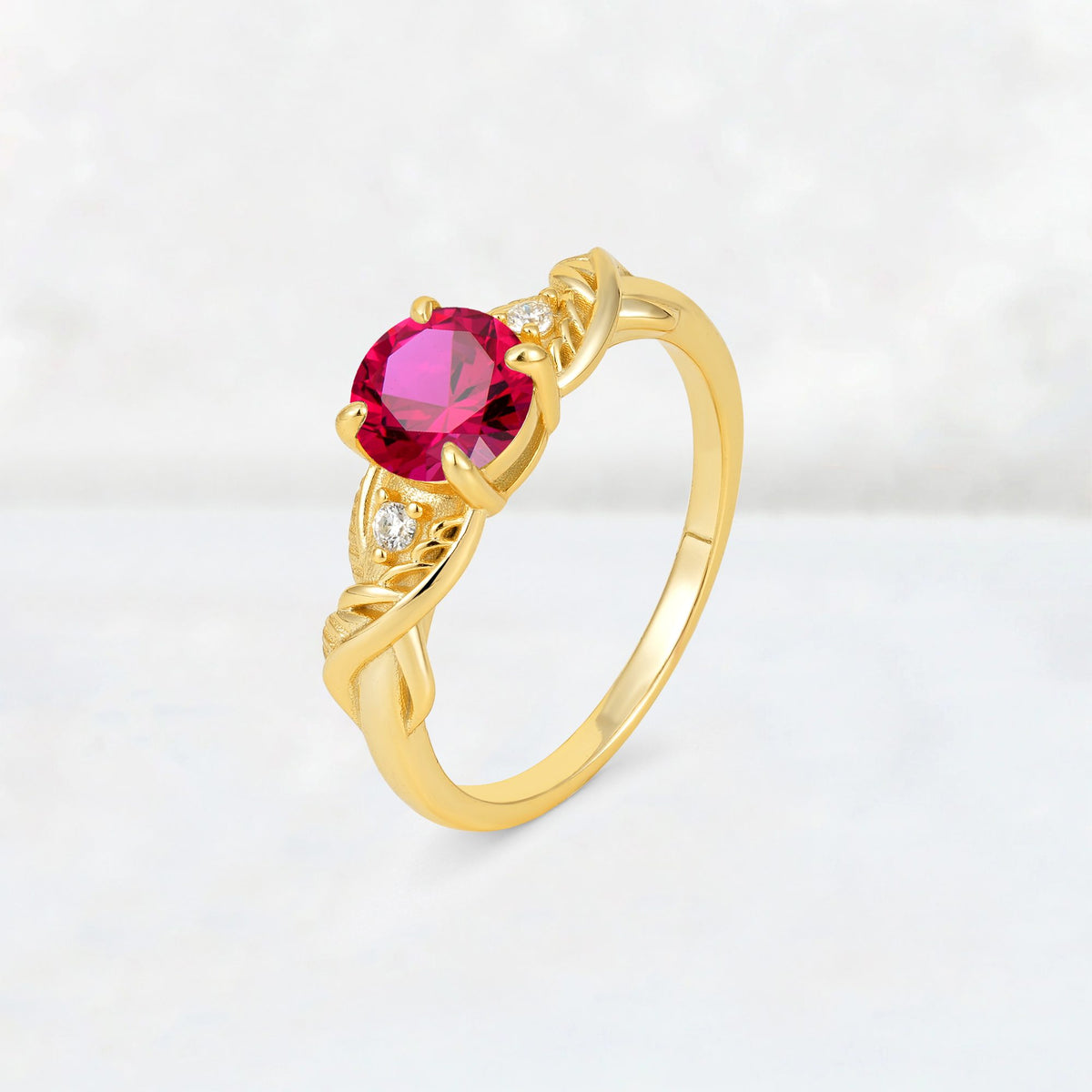 Round Cut Ruby Leaf Vine Twist Engagement Ring - Additional view