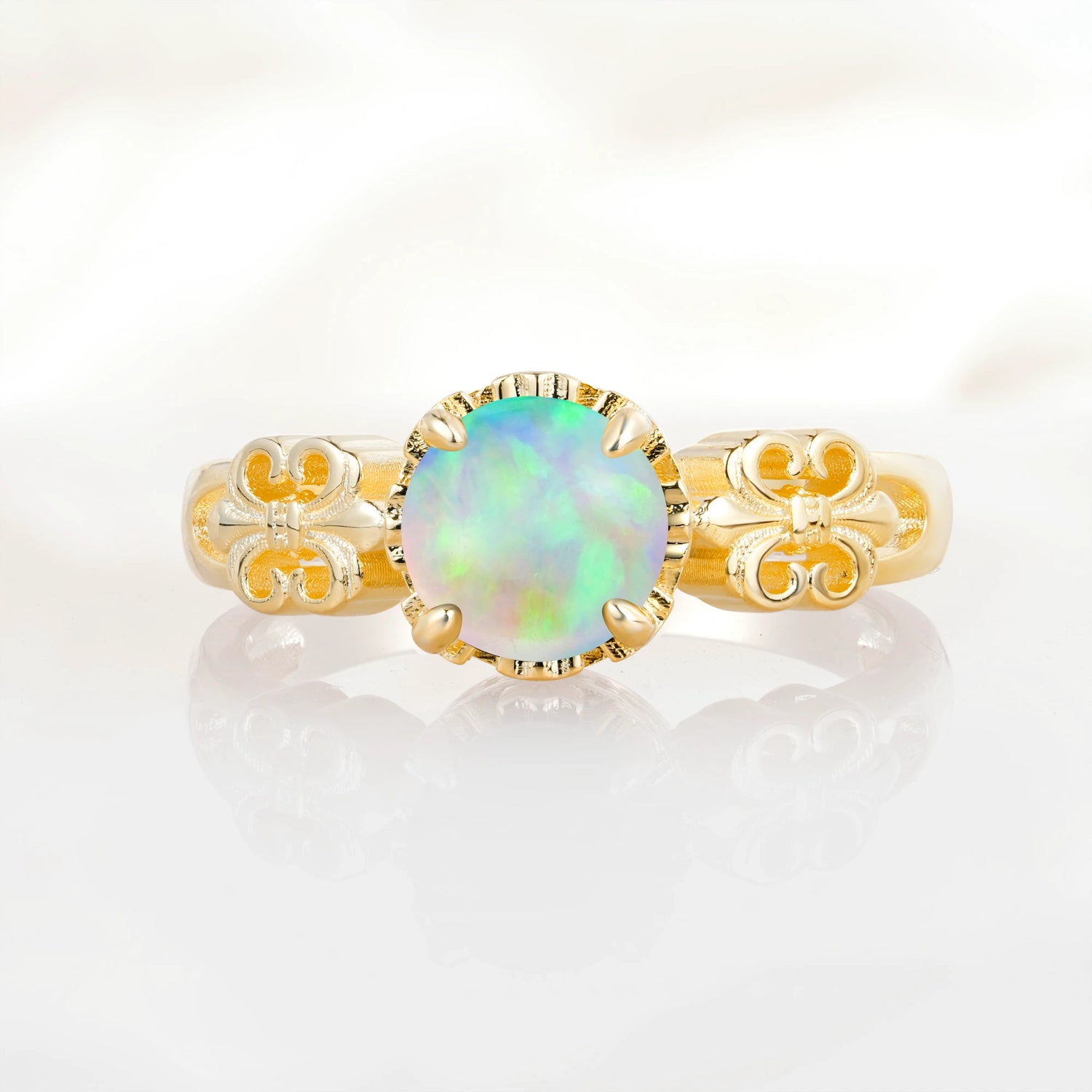 Vintage Round-Cut Opal Engagement Ring
