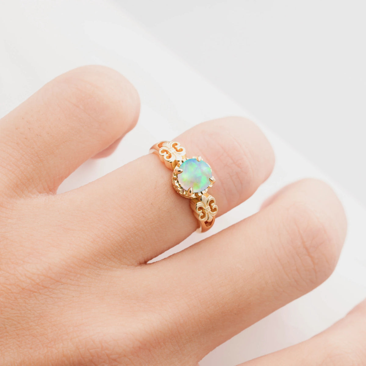 Vintage Round-Cut Opal Engagement Ring