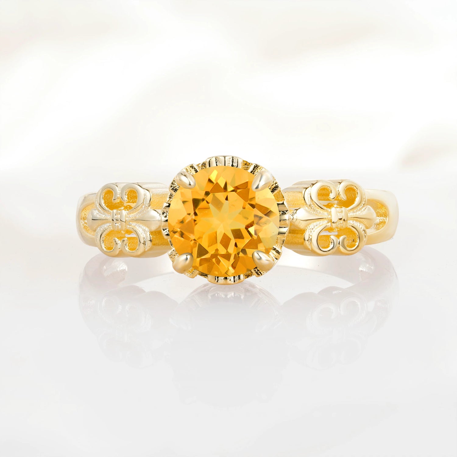 Vintage Round-Cut Citrine Engagement Ring