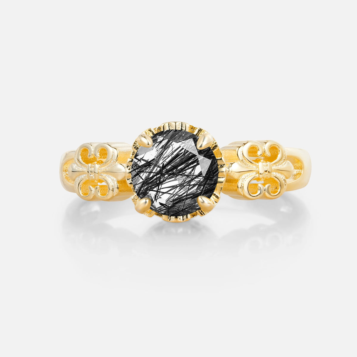 Vintage Round-Cut Black Rutilated Quartz Engagement Ring