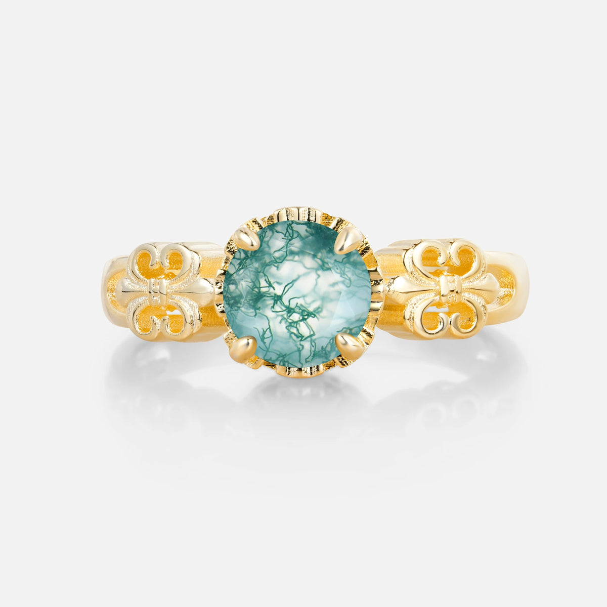 Vintage Round-Cut Moss Agate Engagement Ring