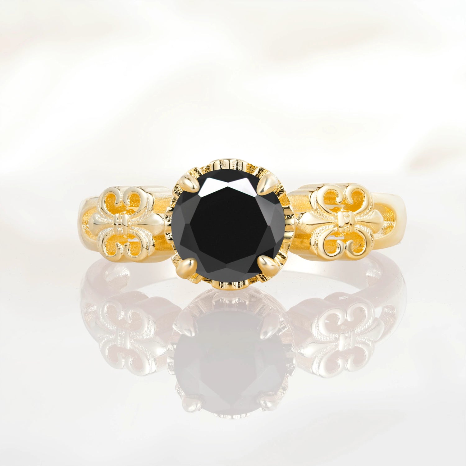 Vintage Round-Cut Black Onyx Engagement Ring